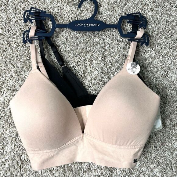 Lucky Brand Bra Women’s 34C Set of 2 Beige & Black Wire-Free NWT - Picture 1 of 6